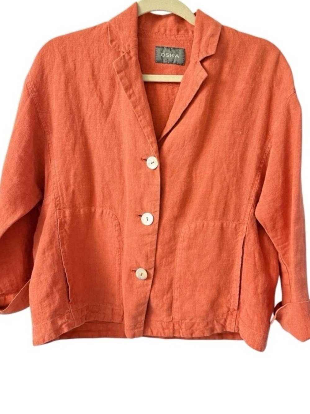 OSKA 100% Linen Boxy Jacket Blazer Terracotta Coral Size 1 (US Small) $499